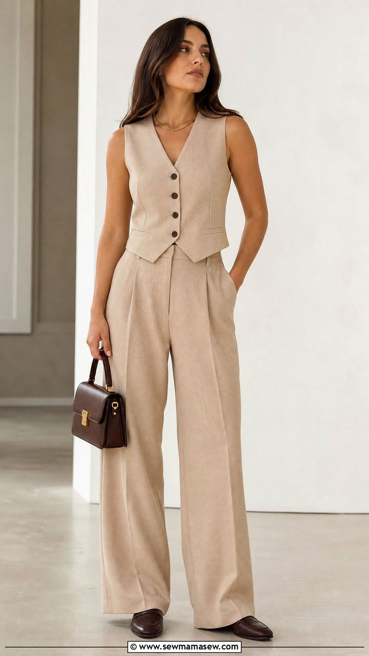 Waistcoat With Trousers and Loafers - 30 business casual outfits 2026
