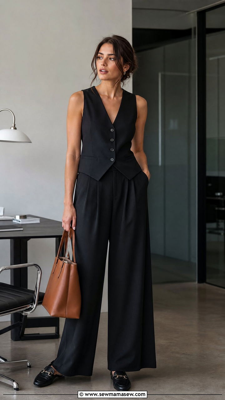 Waistcoat With Wide Leg Pants Internship Outfit - 25 First day of internship outfit ideas