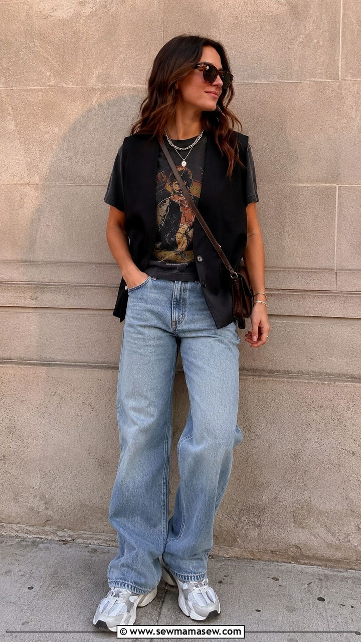 Waistcoat vest with graphic tee outfit - 30 how to style waistcoat vest