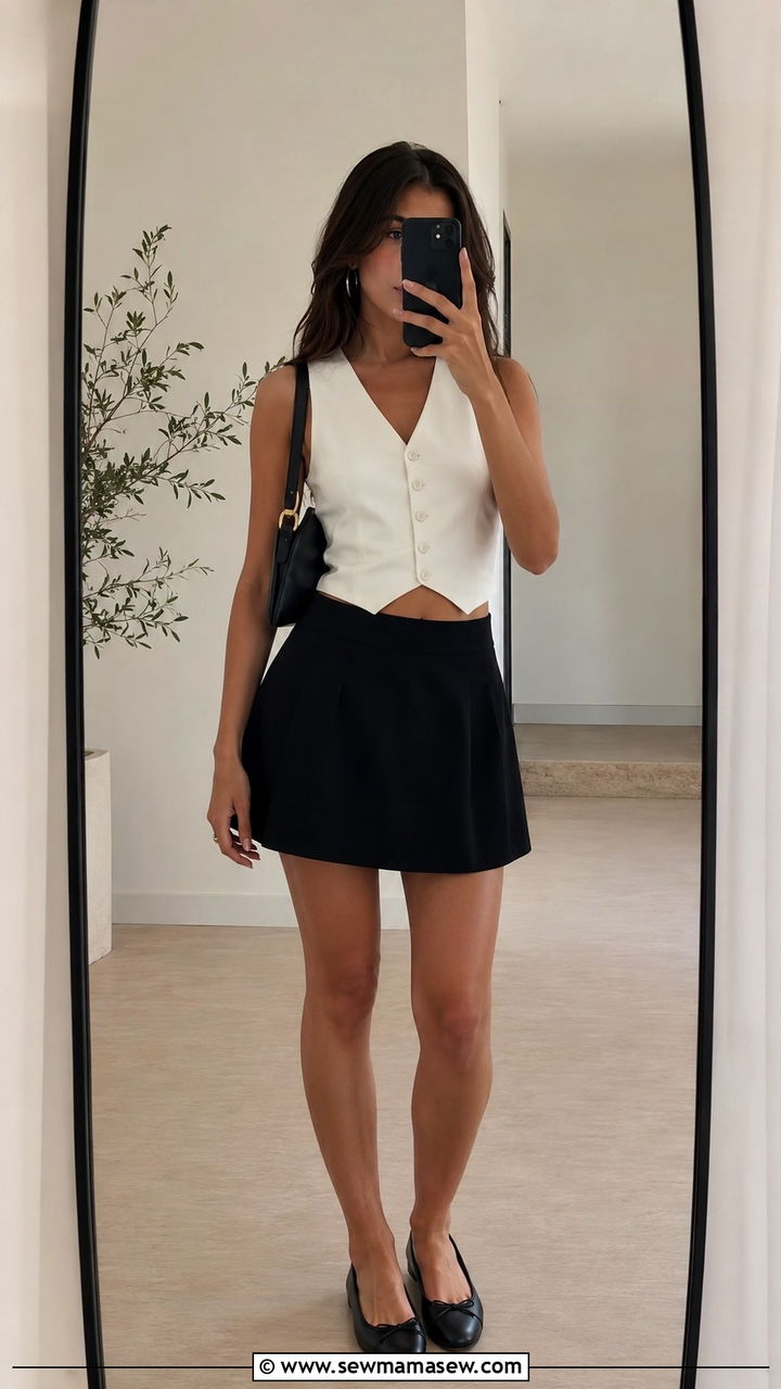 Waistcoat vest with mini skirt outfit - 30 how to style waistcoat vest