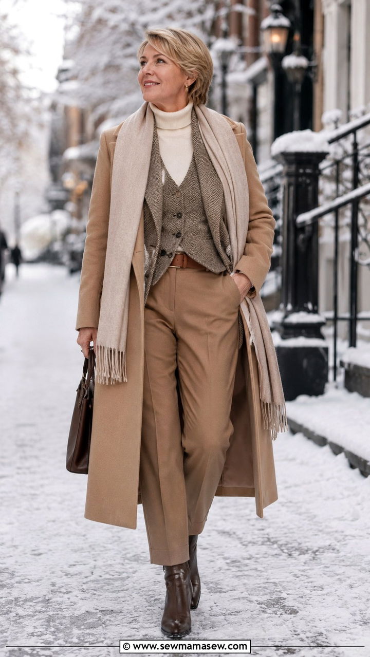 Waistcoat with Leather Trousers - 30 waistcoat vest outfits for women over 40