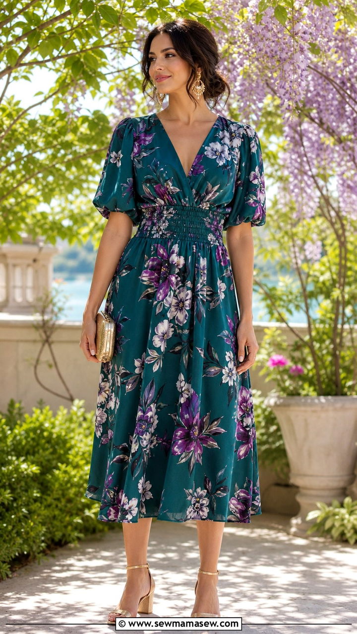 Waisted Midi Dress and Block Heels - 40 summer outfit ideas for women