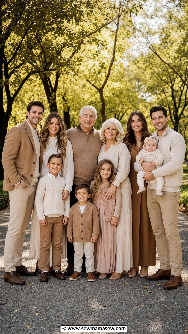 Warm Browns Camel and Soft Blush Outfit - 25 Family photo outfits for large families