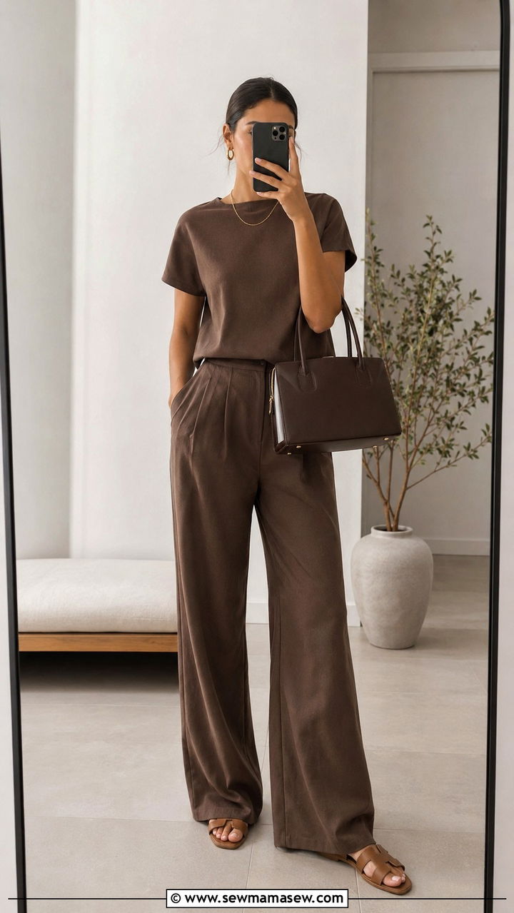 Warm Mocha Brown Co Ord Set Outfit - 30 Warm tone outfit ideas