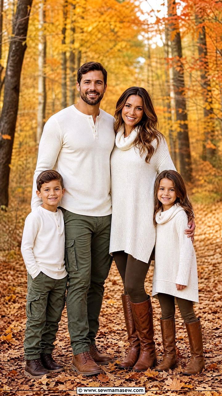 Warm Woodland Whites For Autumn Forest Photos - 30 family photo outfits ideas