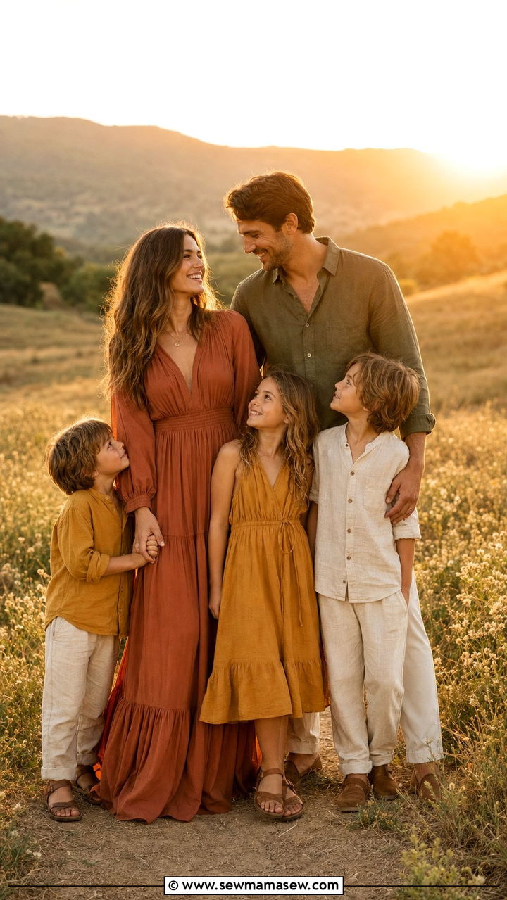 Warm tones golden hour family photo outfit - 25 family photo outfits 2026