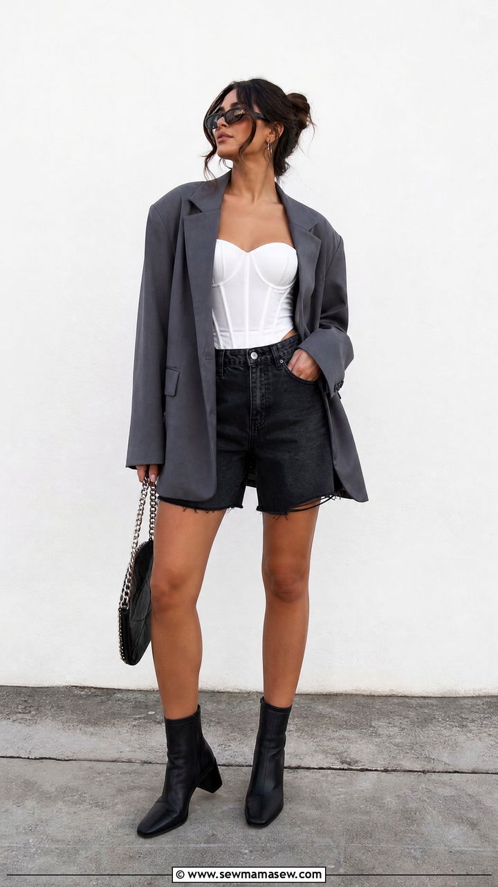 Washed Black Denim Shorts With Corset Top - 40 Music festival outfit ideas