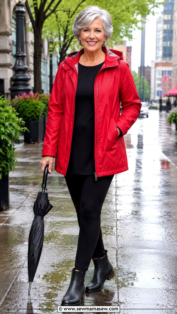 Water Resistant Jacket and Leggings Rainy Destination Outfit - 30 Travel outfit ideas for women over 60