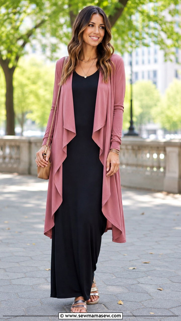 Waterfall cardigan with a maxi dress outfit - 20 Summer outfits for 55 degree weather