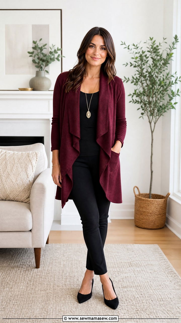Waterfall cardigan with tank and ponte pants - 25 casual outfits for short torso women