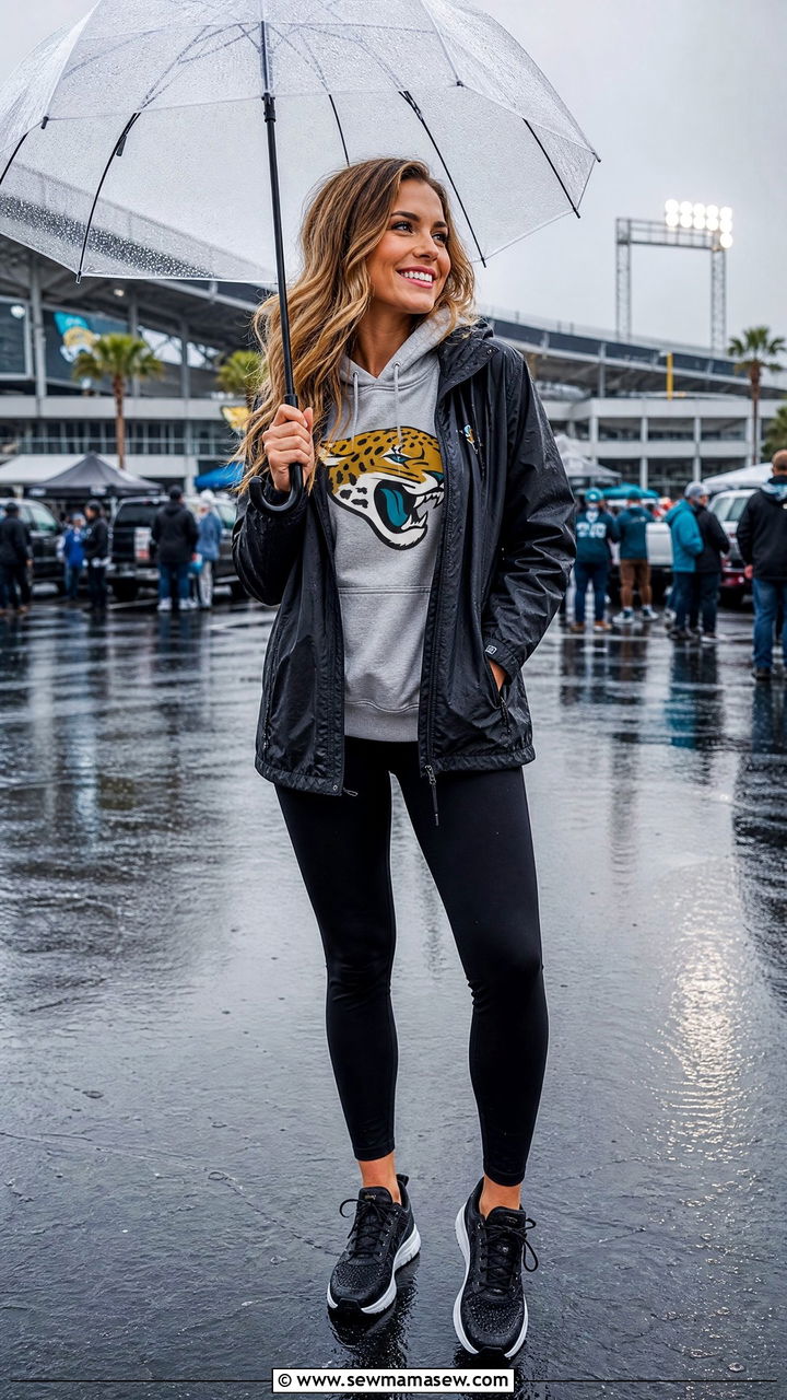 Waterproof Rain Jacket With Team Hoodie And Leggings - 25 Gameday outfit ideas rainy weather