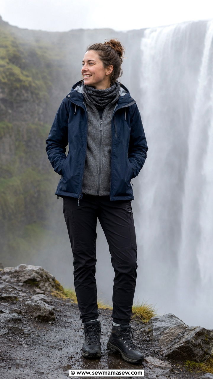 Waterproof Rain Shell with Fleece Mid Layer and Hiking Trousers - 30 Iceland outfit ideas