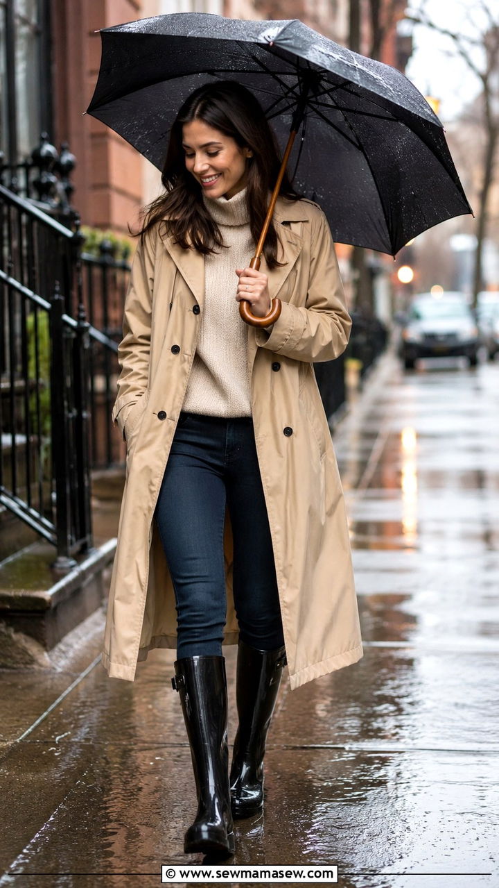 Waterproof Trench Coat With Rain Boots - 30 Long trench coat outfit ideas with boots