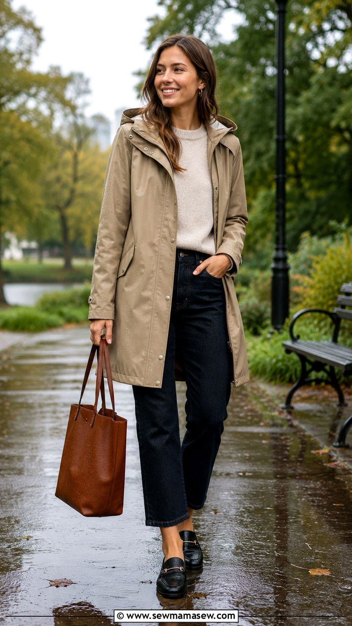 Waterproof Trench Coat with Straight Leg Jeans - 30 Rainy vacation outfit ideas