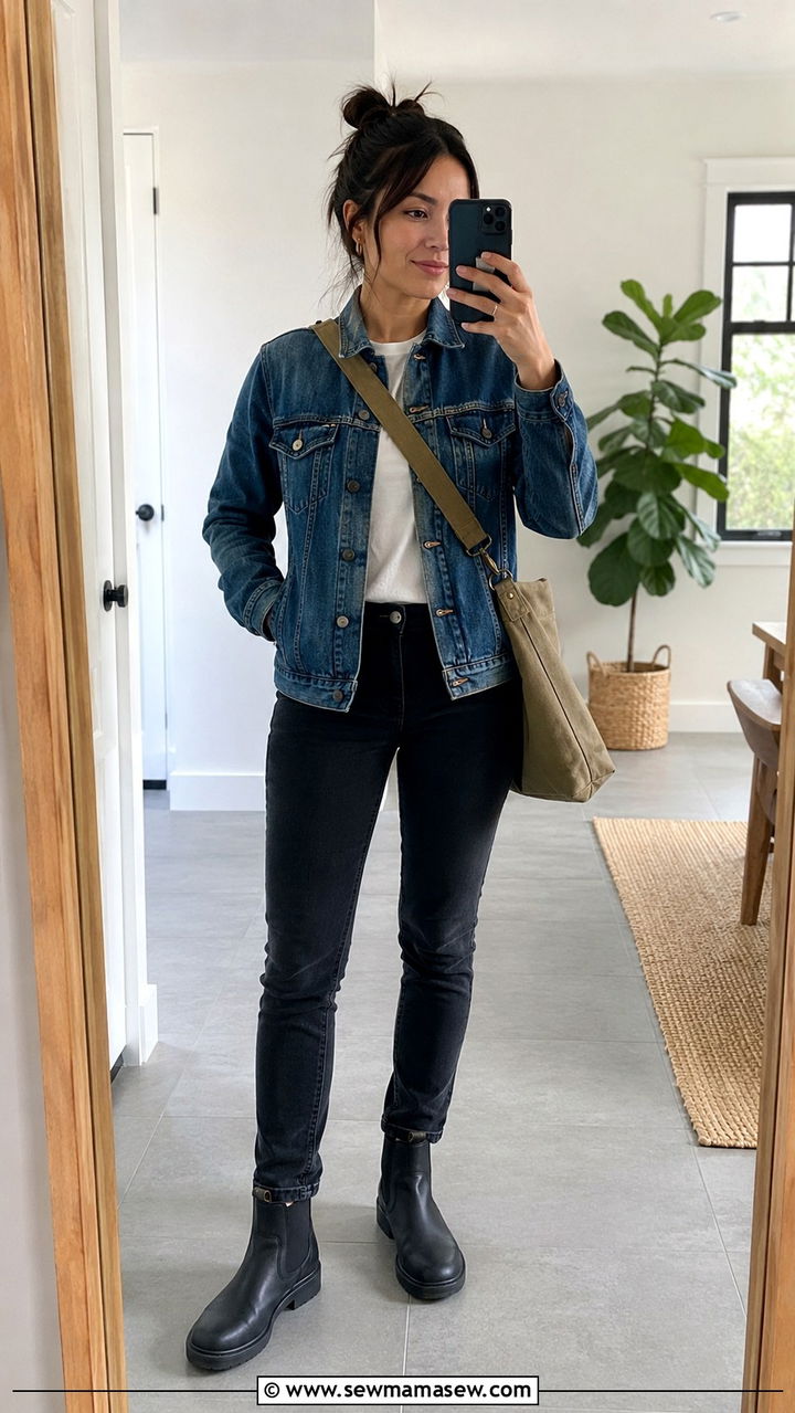Waterproof treated denim jacket casual thunderstorm look - 20 Thunderstorm outfit ideas