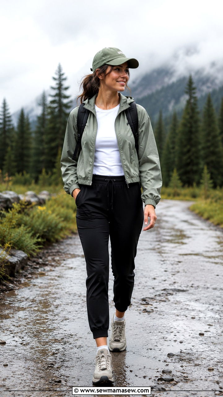 Waterproof windbreaker with joggers and chunky sneakers - 30 Overcast day outfit ideas