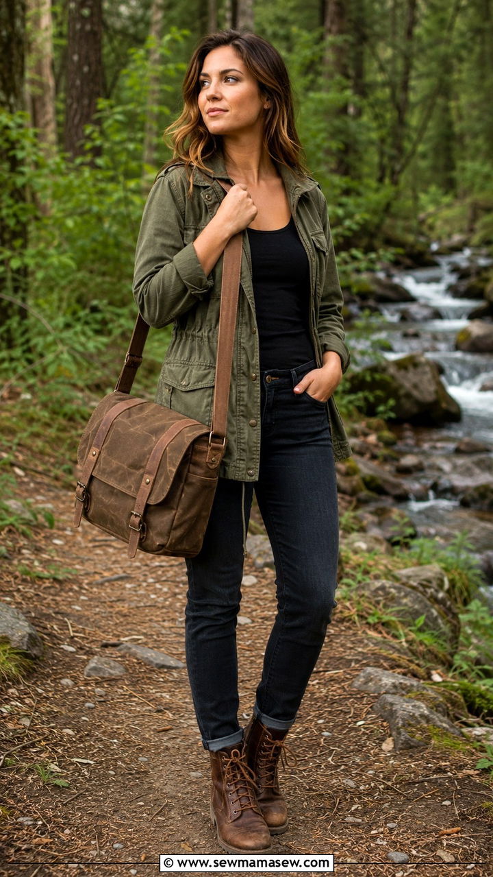 Waxed Canvas Messenger Bag With Utility Jacket - 30 Messenger bag outfit ideas