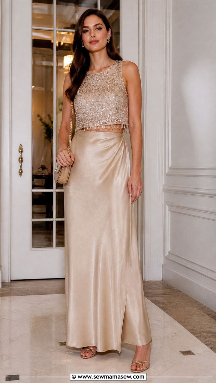 Wedding Guest Skirt And Embellished Top Outfit For Evening Dinners - 40 classy wedding guest outfits