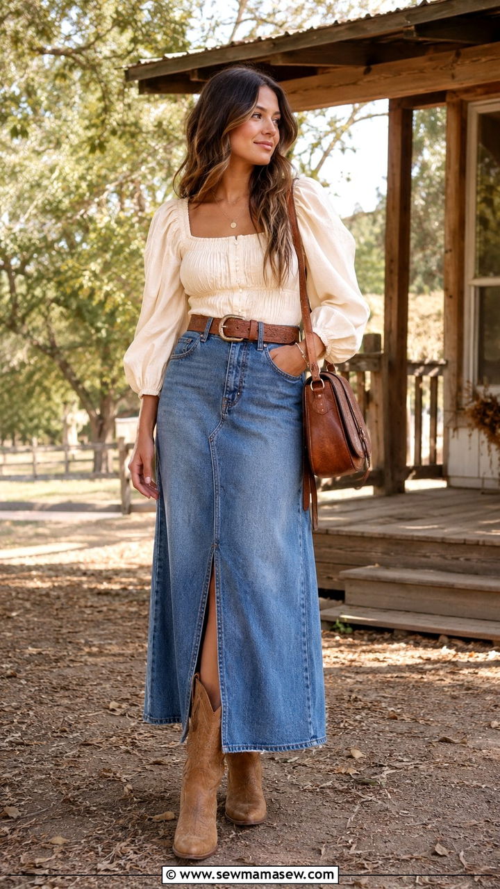 Western Ankle Boots And Denim Skirt Outfit - 30 Pinterest outfits inspo