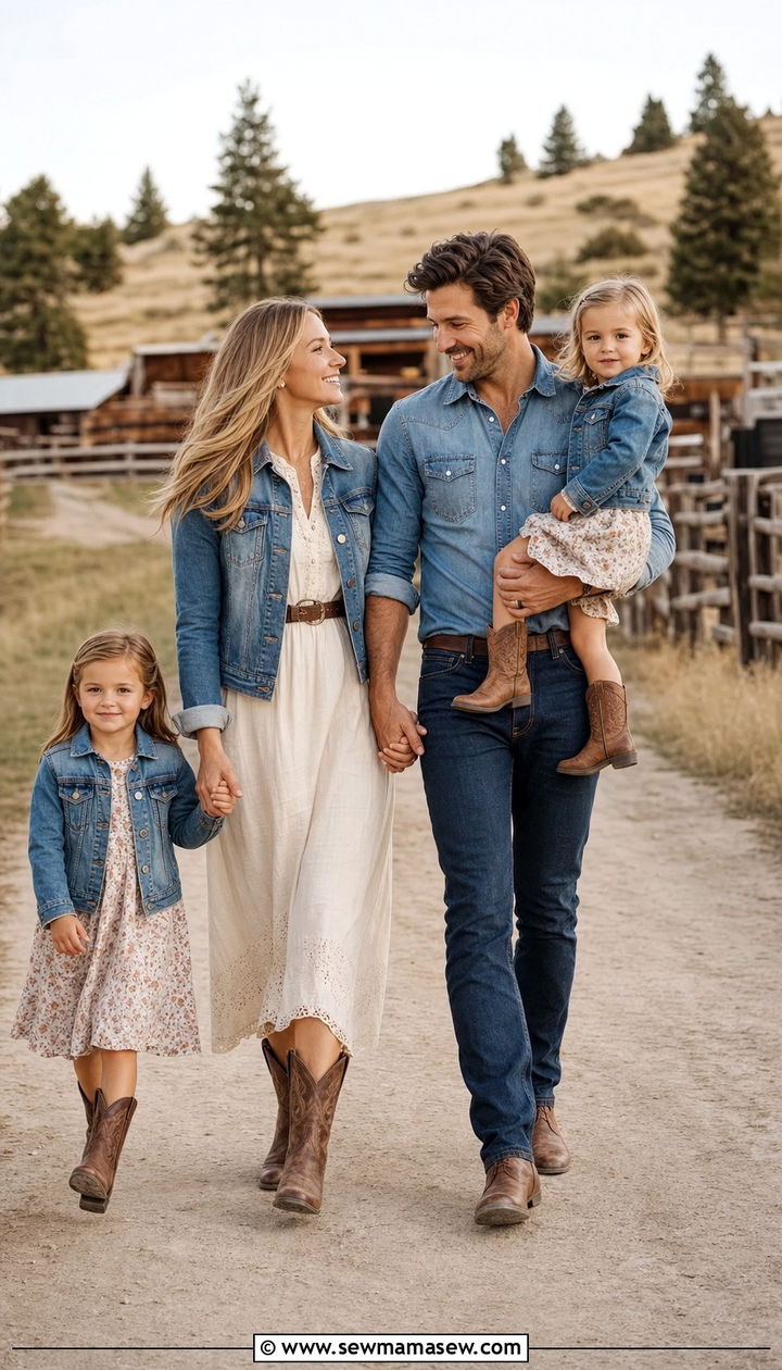 Western Boots and Denim Jacket Family Photo Outfit - 25 family photo outfits aesthetic