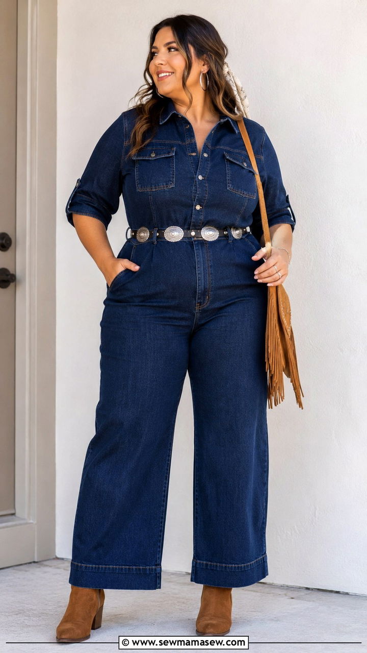 Western Jumpsuit with Ankle Boots - 25 Plus size outfit ideas western