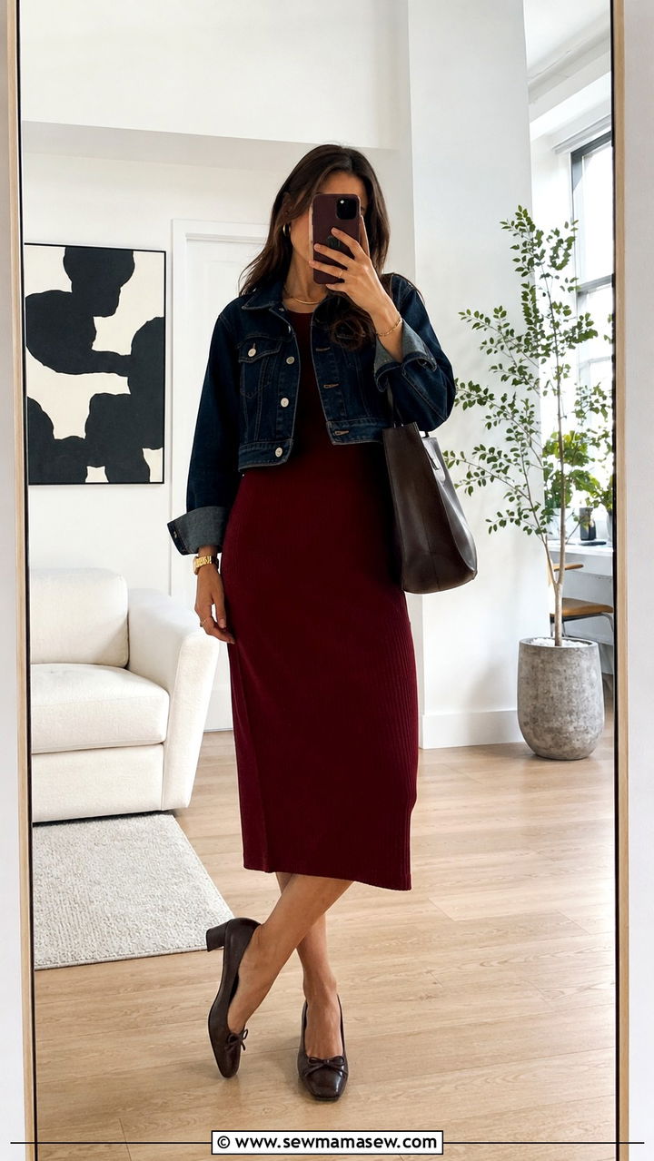 What to wear with a denim jacket and a midi dress to work - 30 How to style a denim jacket for work