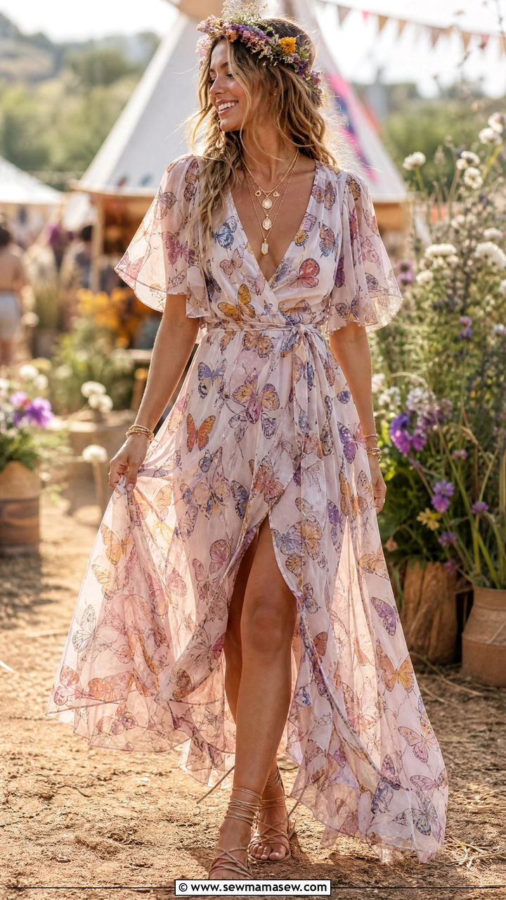 Whimsical Fairy Print Maxi Dress - 30 fairycore outfits for women