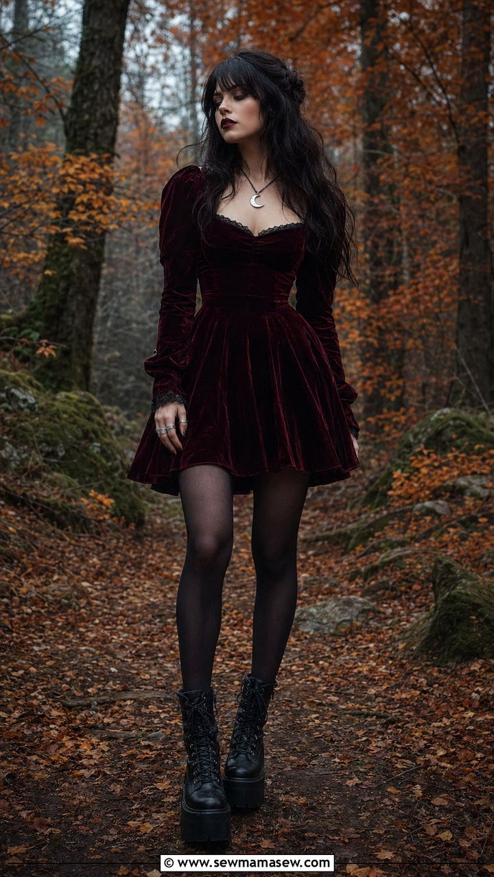 Whimsigothic Velvet Dress and Platforms Outfit - 35 aesthetic outfits ideas