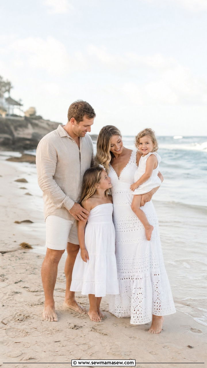 White And Beige Beach Family Photo Outfits - 30 casual family photo outfits