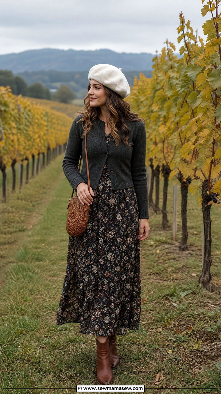 White Beret With Floral Maxi Dress And Ankle Boots - 25 How to style a beret