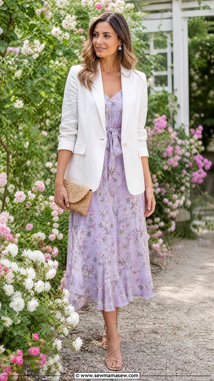 White Blazer And Floral Midi Dress - 25 How to style a blazer in spring