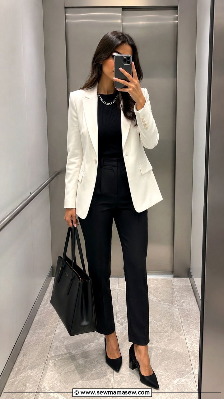 White Blazer with Black Suit Pants Outfit - 30 Legal secretary outfit ideas