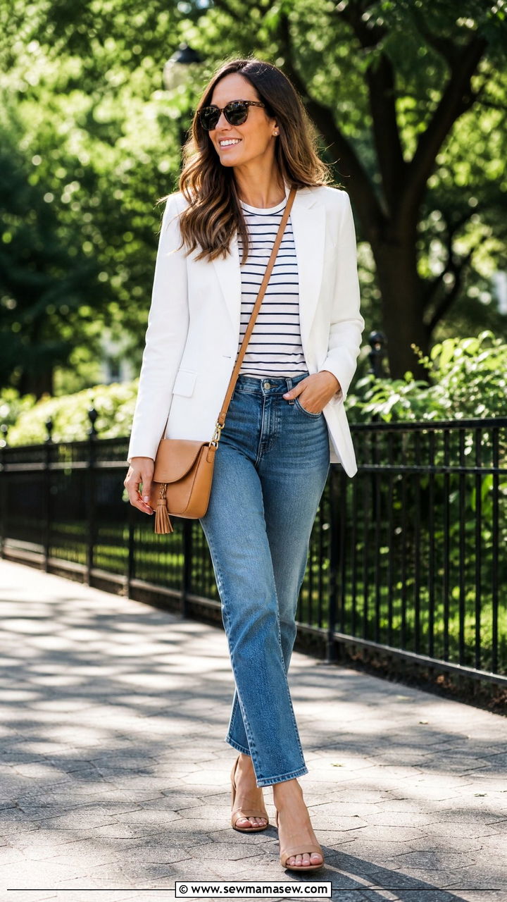 White Blazer with Blue Jeans - 30 how to style blazer outfits