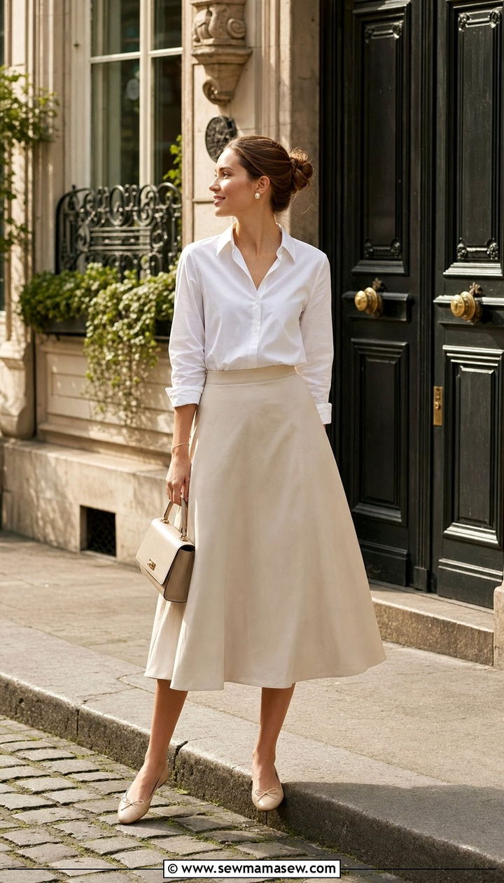 White Blouse A Line Midi Skirt Old Money Summer Outfit - 25 Summer old money outfits 2026