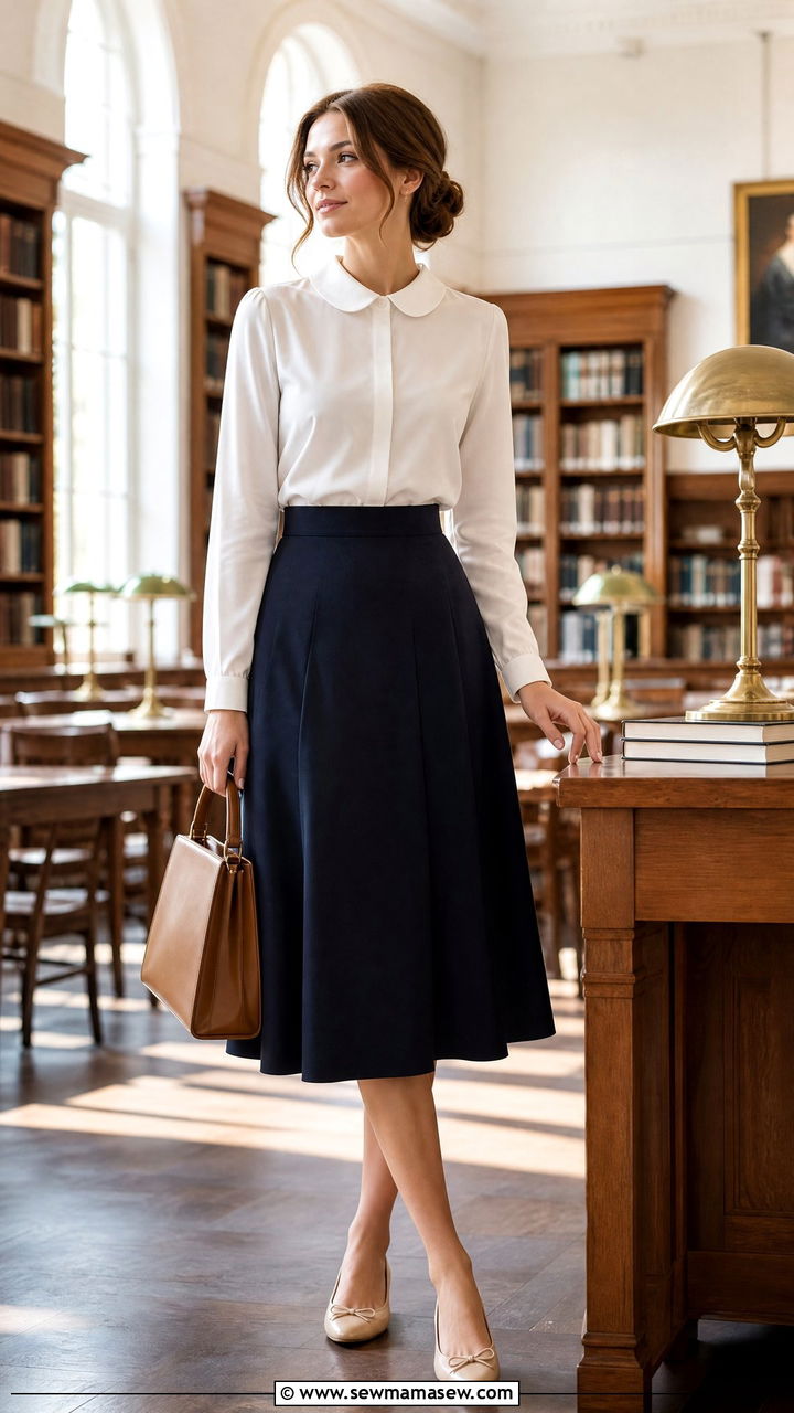 White Blouse and A Line Skirt Outfit - 35 librarian core outfits