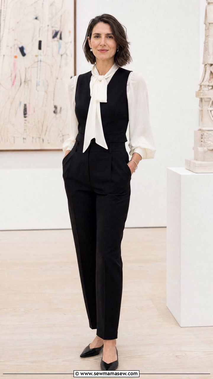 White Blouse and Black Waistcoat - 25 librarian core outfits aesthetic