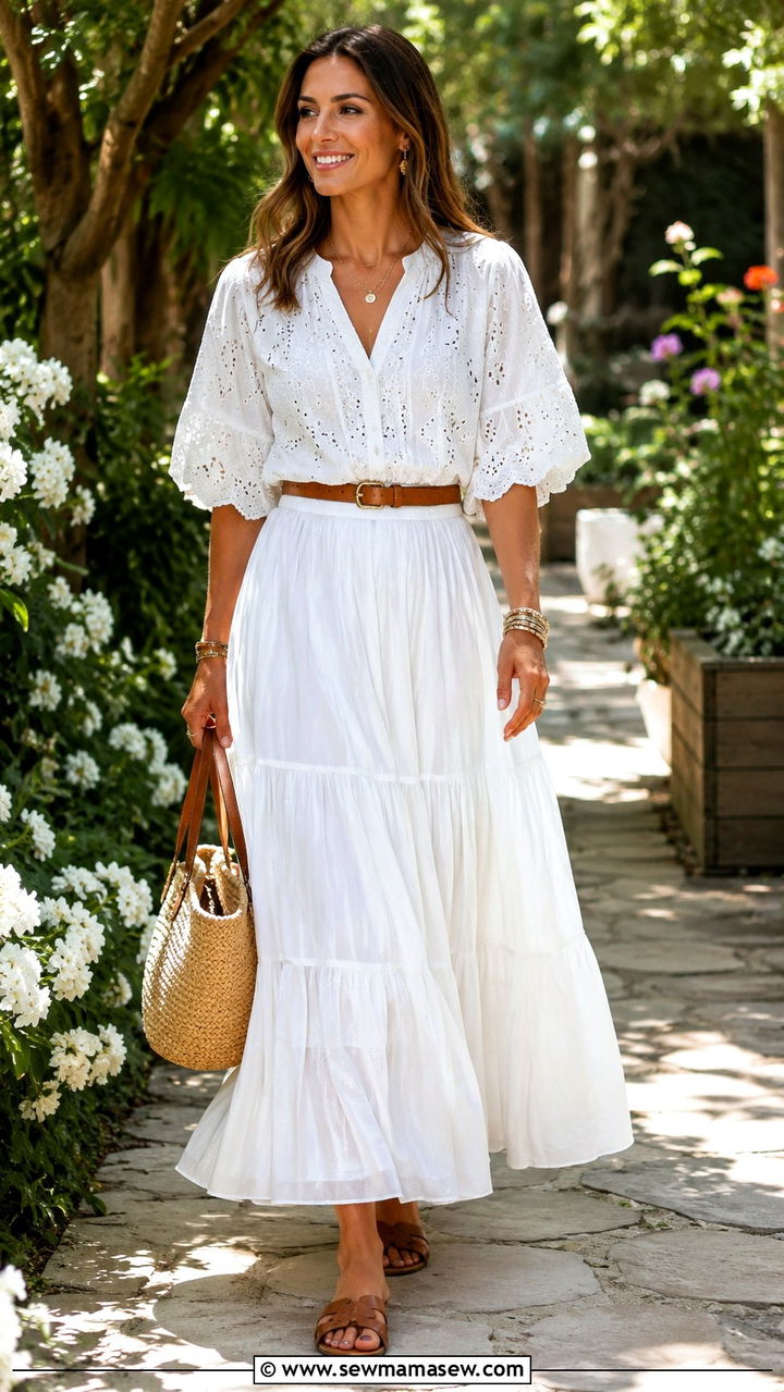 White Blouse with Flowing White Maxi Skirt - 30 Modest spring outfits