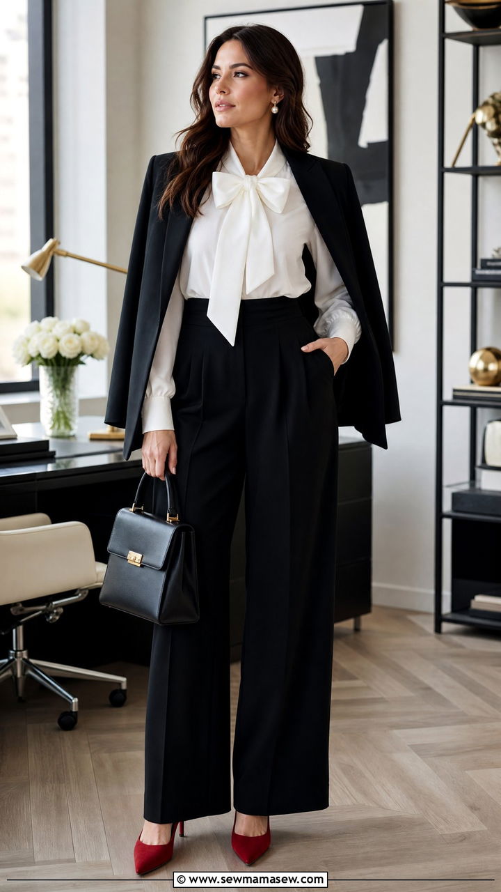 White Bow Blouse Glamoratti Outfit - 30 glamoratti outfits inspo