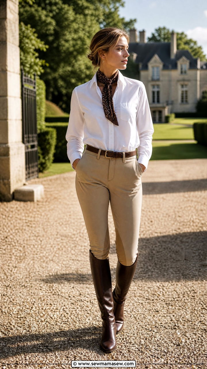 White Button Down And Tan Jodhpurs Outfit - 25 Old money outfit ideas equestrian