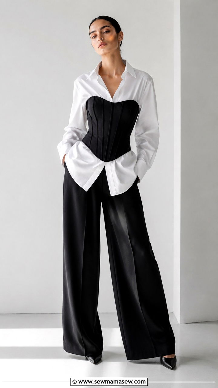 White Button Down Shirt Layered Under a Corset Top Outfit - 25 white button down shirt outfit ideas for women