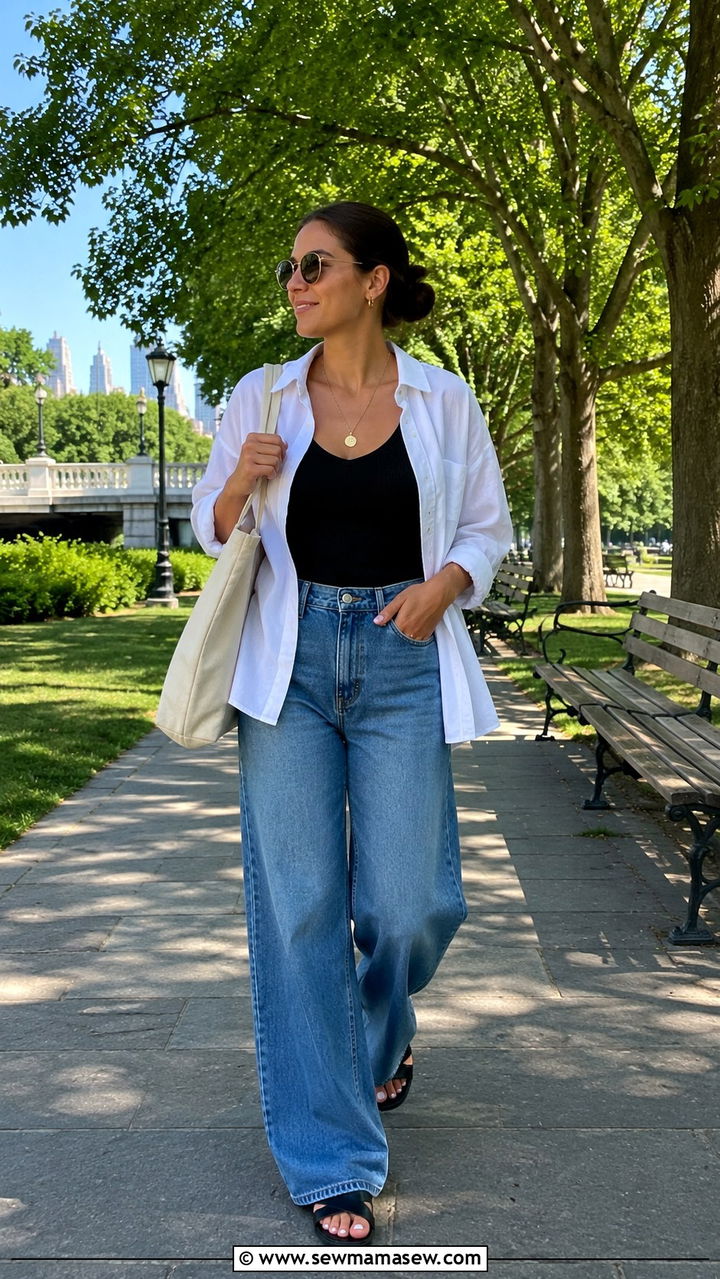 White Button Down Shirt Open Over a Tank Top - 30 how to style white button down shirt
