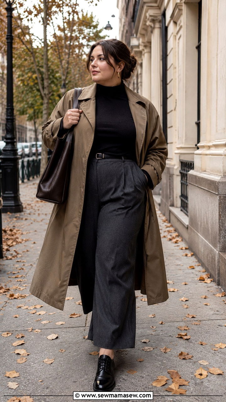 White Button Down Shirt Under Black Slip Dress With Platform Loafers - 20 Dark academia outfits for curvy women