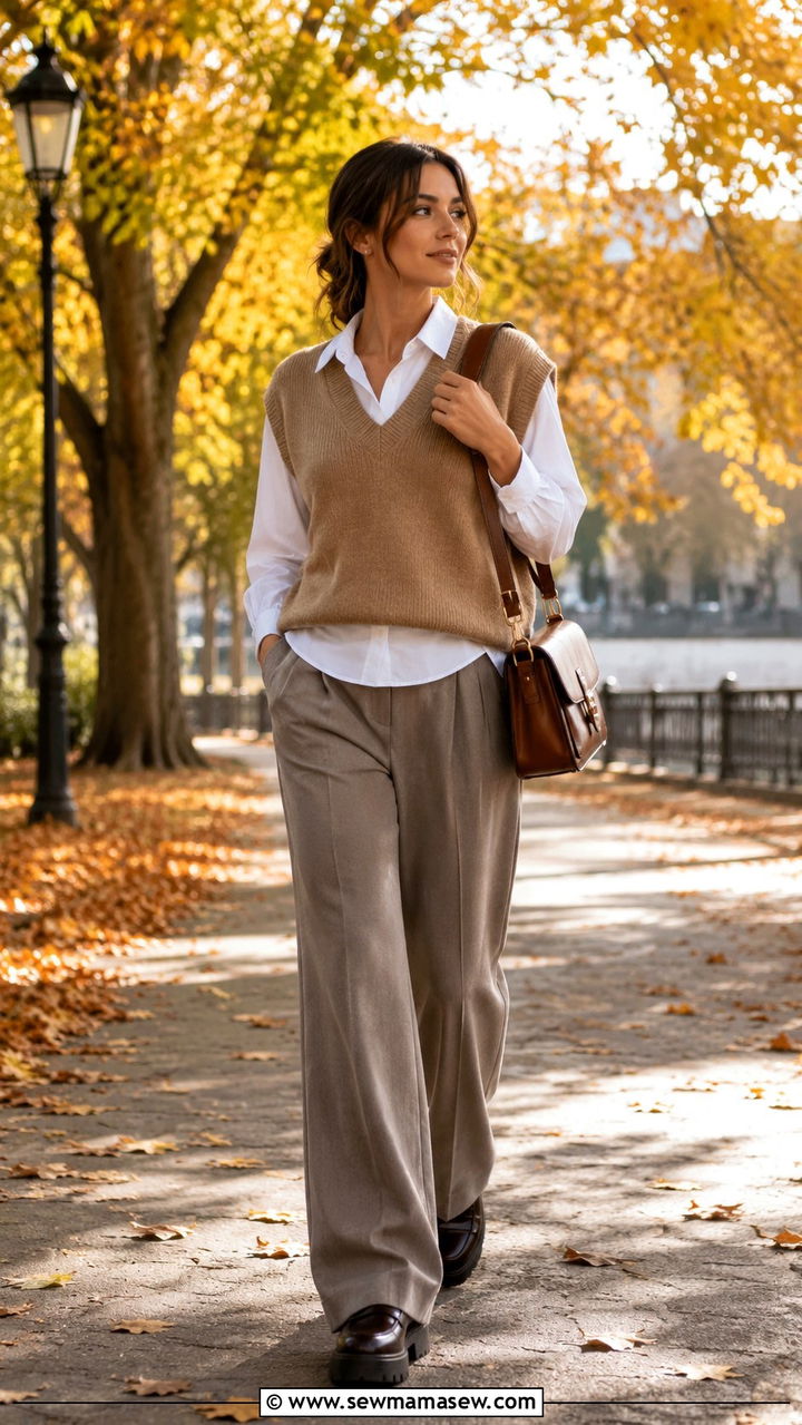White Button Down Shirt Under a Sweater Vest Outfit - 25 white button down shirt outfit ideas for women