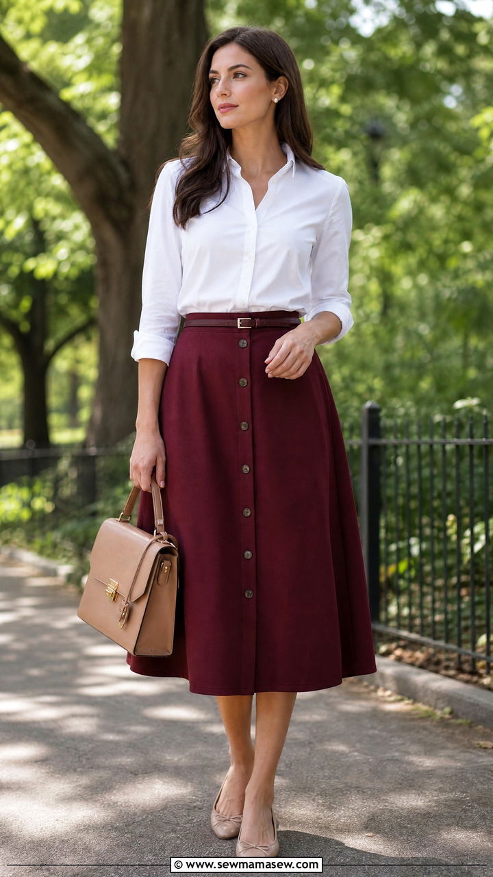 White Button Down Shirt With A Line Midi Skirt - 25 Business casual outfits with button down