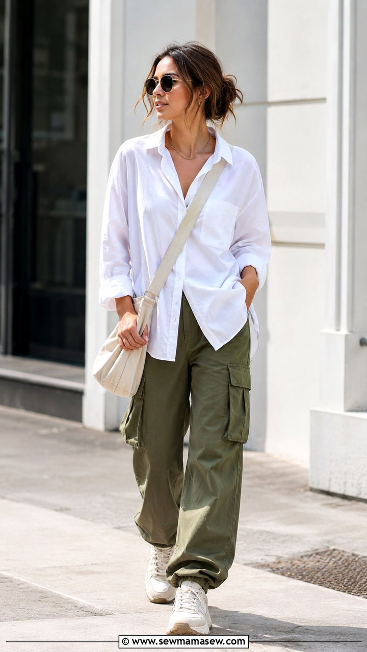 White Button Down Shirt With Cargo Pants Outfit - 25 white button down shirt outfit ideas for women