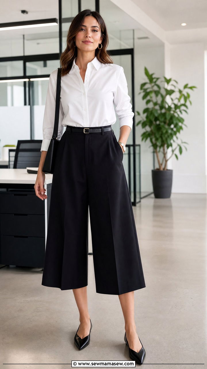 White Button Down Shirt With Culottes - 25 Business casual outfits with button down