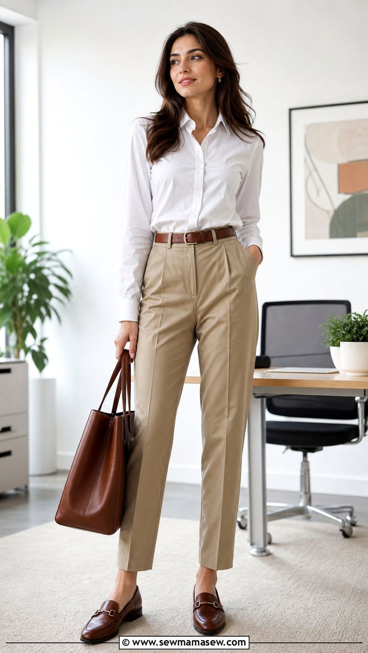 White Button Down Shirt With Khaki Trousers - 25 classy modest classy outfits