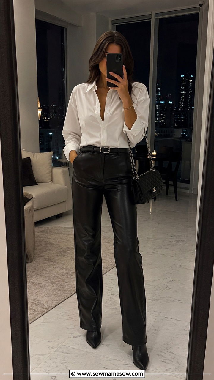 White Button Down Shirt With Leather Pants Outfit - 25 white button down shirt outfit ideas for women