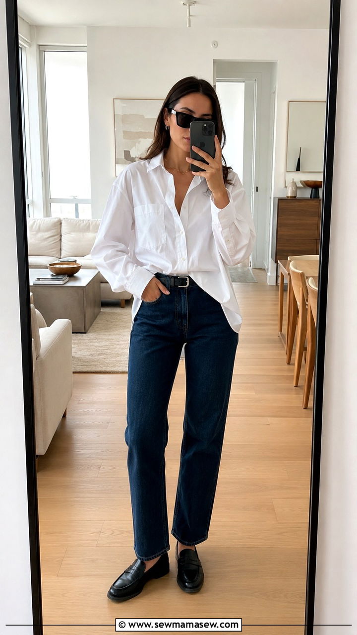 White Button Down Shirt With Straight Leg Jeans And Loafers - 20 Quiet luxury The Row dupes outfit ideas