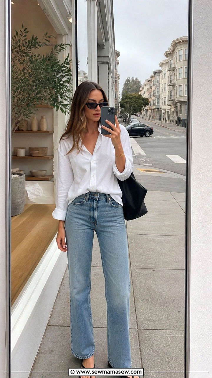 White Button Down Shirt With Straight Leg Jeans San Francisco - 40 San Francisco outfit ideas